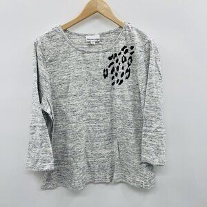 Breckenridge Womens Size XL 3/4 Sleeve Striped Tee with Velour Animal Print 2193